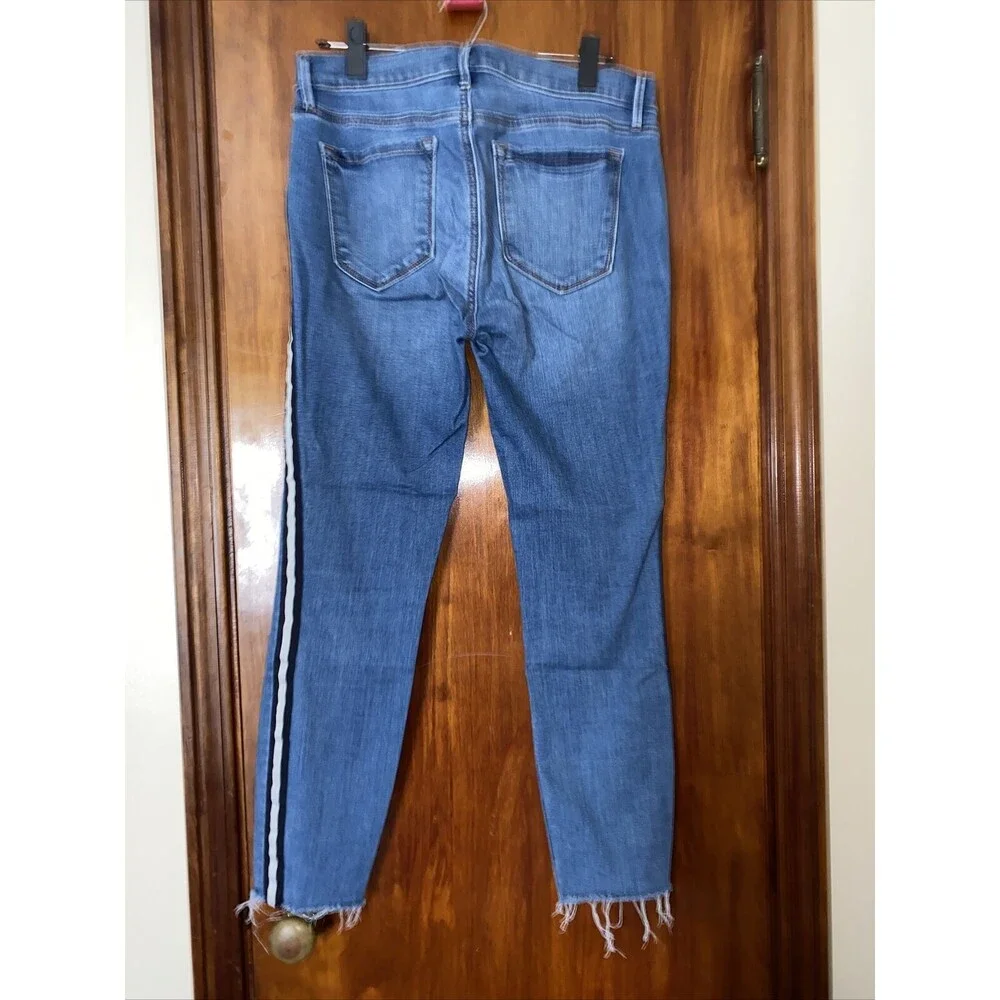 Loft Jeans Blue Side Stripe Slim Pocket Denim Modern Skinny Size 28 6 Raw Hem - Picture 5 of 9